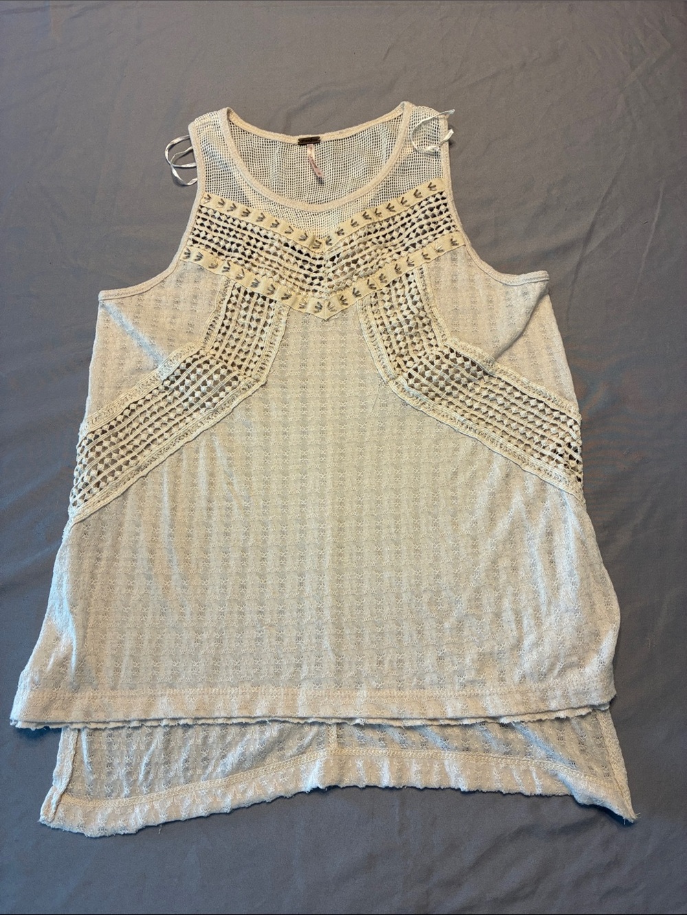 Poof! Cream Crochet Accent Sleeveless Tank
